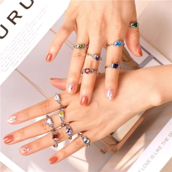 925 Sterling Silver Good Luck Celtic Trinity Knot/Claddagh Heart Birthstone Ring - Picture 6 of 7